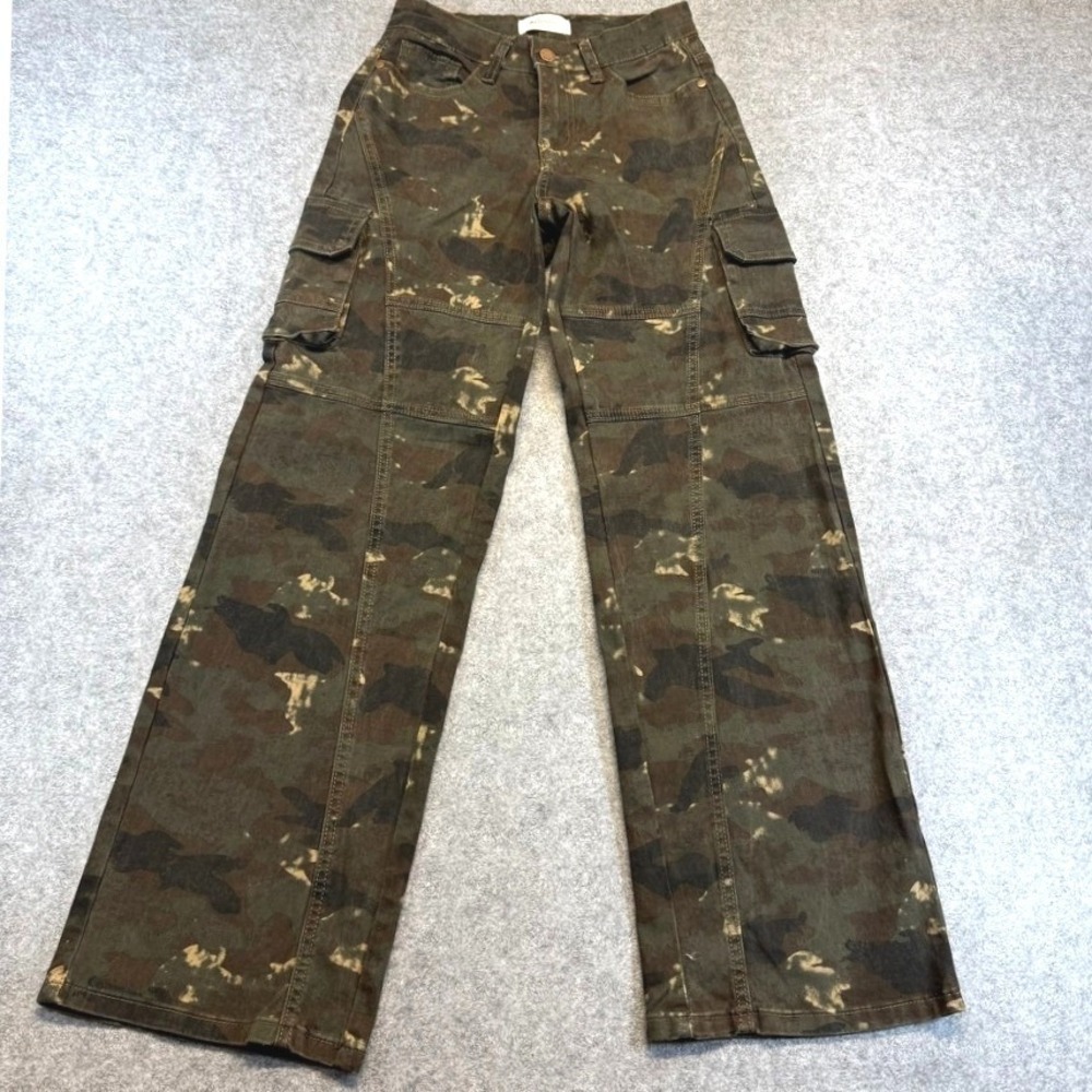 Bamboo Womens Camo Cargo Pants Green Wide Leg Size 3 Grunge Military Punk